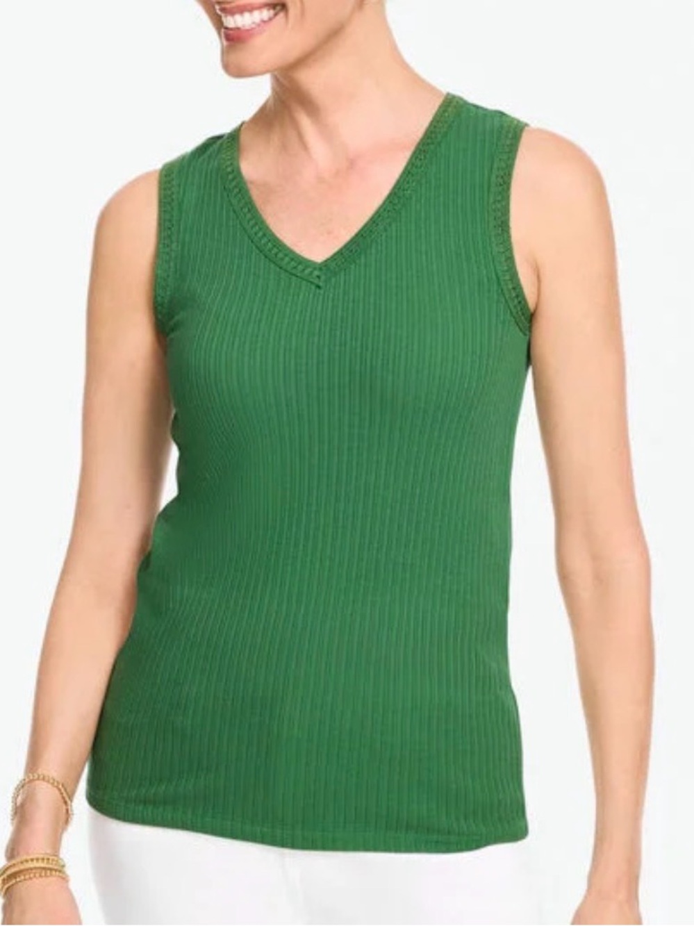 Sleeveless V-Neck Ribbed Tank Top - Green